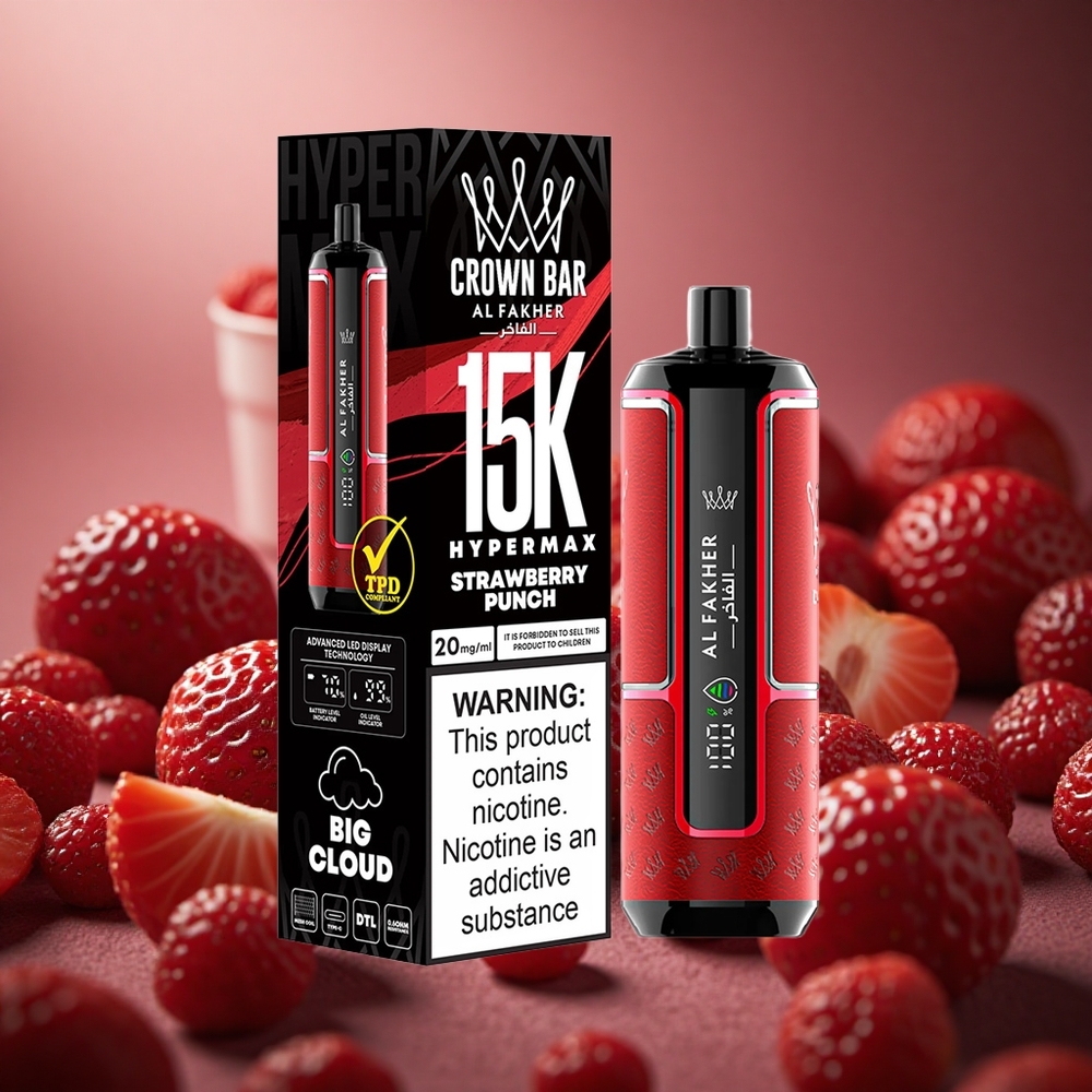 Al Fakher Crown Bar 15K Capsă de Vape Disposable Portabil cu Capacitate E-Lichid de 22 ml și Capsă de Vape cu Aroma de Căpșuni Punch
