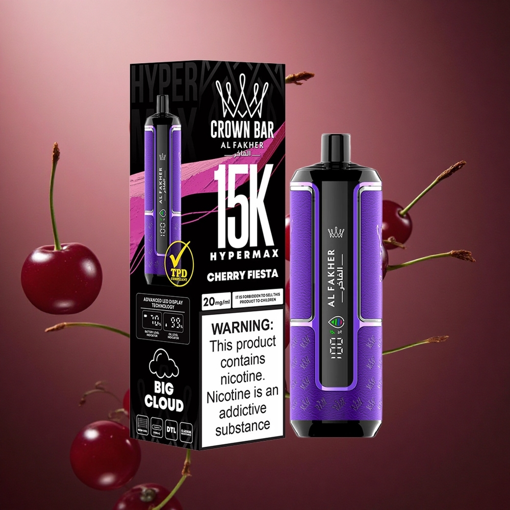 Al Fakher Crown Bar 15K Hipermax Capacitate E-Lichid de 22 ml Baterie de 600 mAh Portabil Vape Dispozabil Kit Cireș Fiesta