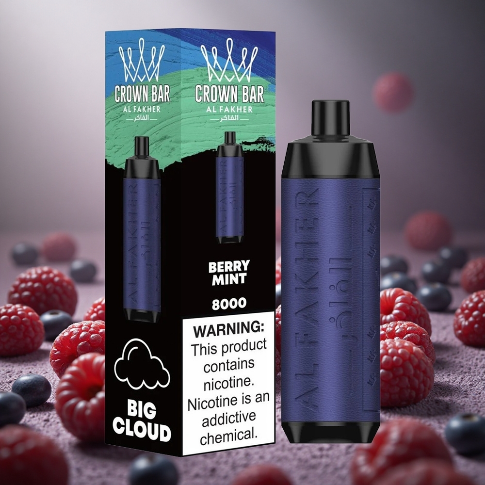 Al Fakher Crown Bar 8000 Bucăți Capsuni Mentă Baterie 600mAh Rezistență 0.6 ohm