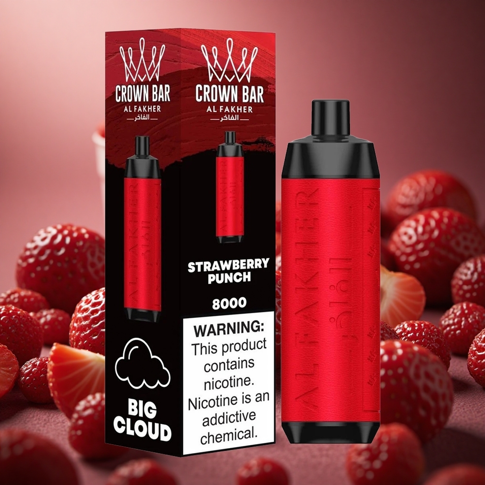 Al Fakher Crown Bar 8000 Capsuni Pumn Baterie 600mAh Cablu USB Tip-C