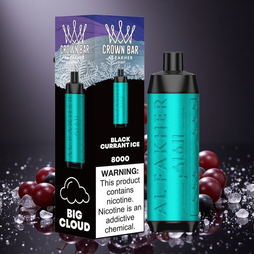 Al Fakher Crown Bar 8000 Coarfă Neagră Gheață cu Capacitate E-Lichid de 18ml Lichid și 5mg Nicotină