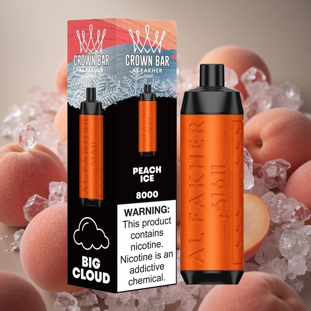 Al Fakher Crown Bar 8000 Pufări Bucăți de Gheață de piersică 600mAh Capacitate E-Lichid de 18ml