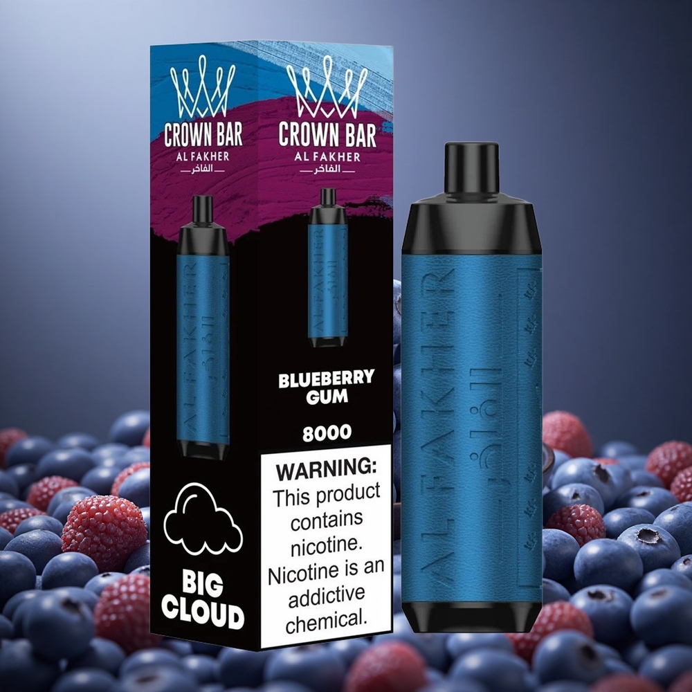 Al Fakher Crown Bar 8000 de Pufuri Afină Gumă cu Capacitate E-Lichid de 18ml Lichid și 5mg Nicotină